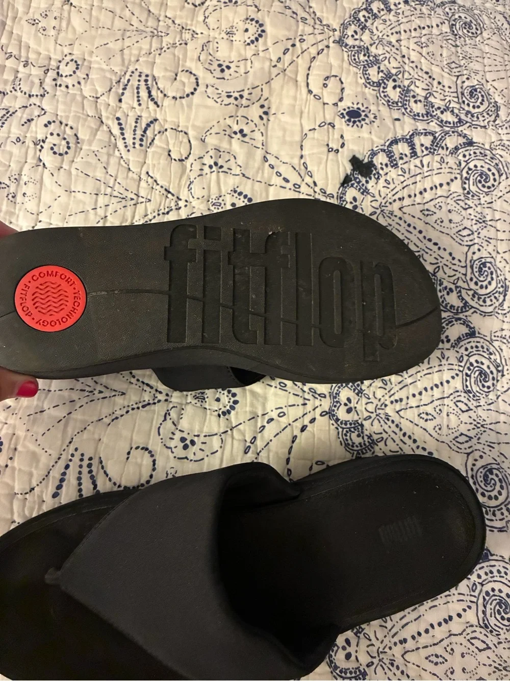 Fitflop Black Platform Slide Sandals - size 8